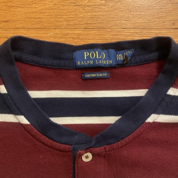 Polo Ralph Lauren Shirt Mens 2XL Maroon White Navy Striped Crest Custom Slim Fit - Picture 3 of 8